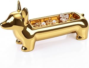pickpiff Dog Ring Holder, Cute Corgi Ceramic Jewelry Tray, Gold