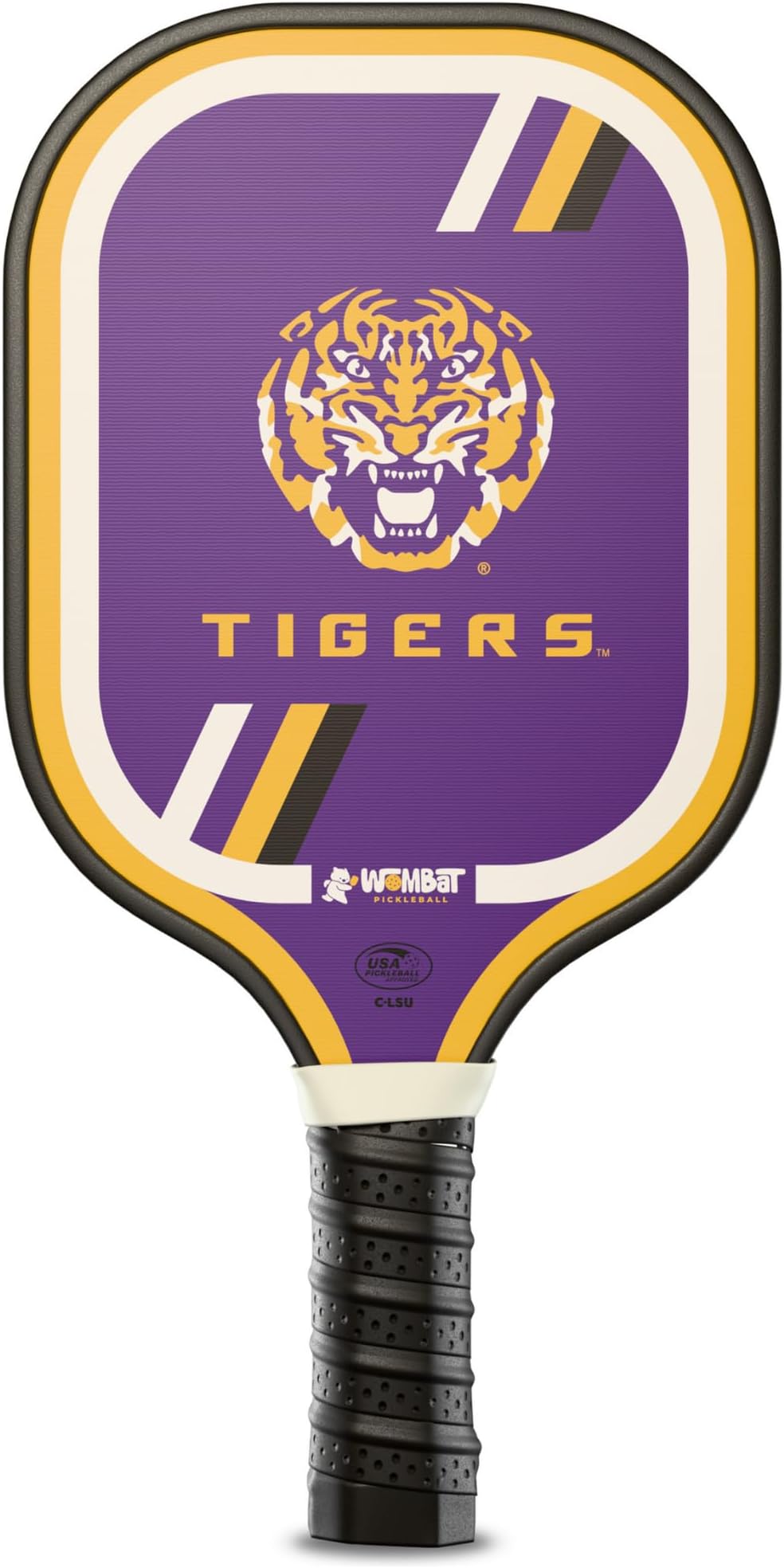 Officially Licensed College Pickleball Racquet - Front & Back Graphics, Micro-Textured Fiberglass Face, 16mm Honeycomb Core, Cold-Press, 8.8 oz, Reinforced Edge Guard