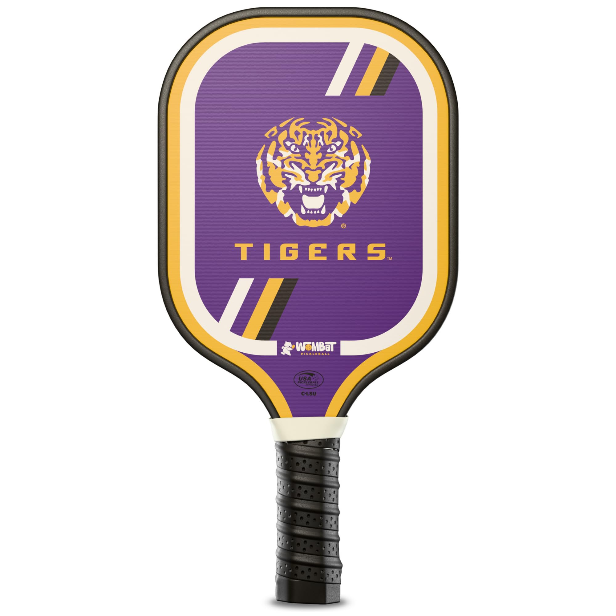 Officially Licensed College Pickleball Racquet - Front & Back Graphics, Micro-Textured Fiberglass Face, 16mm Honeycomb Core, Cold-Press, 8.8 oz,