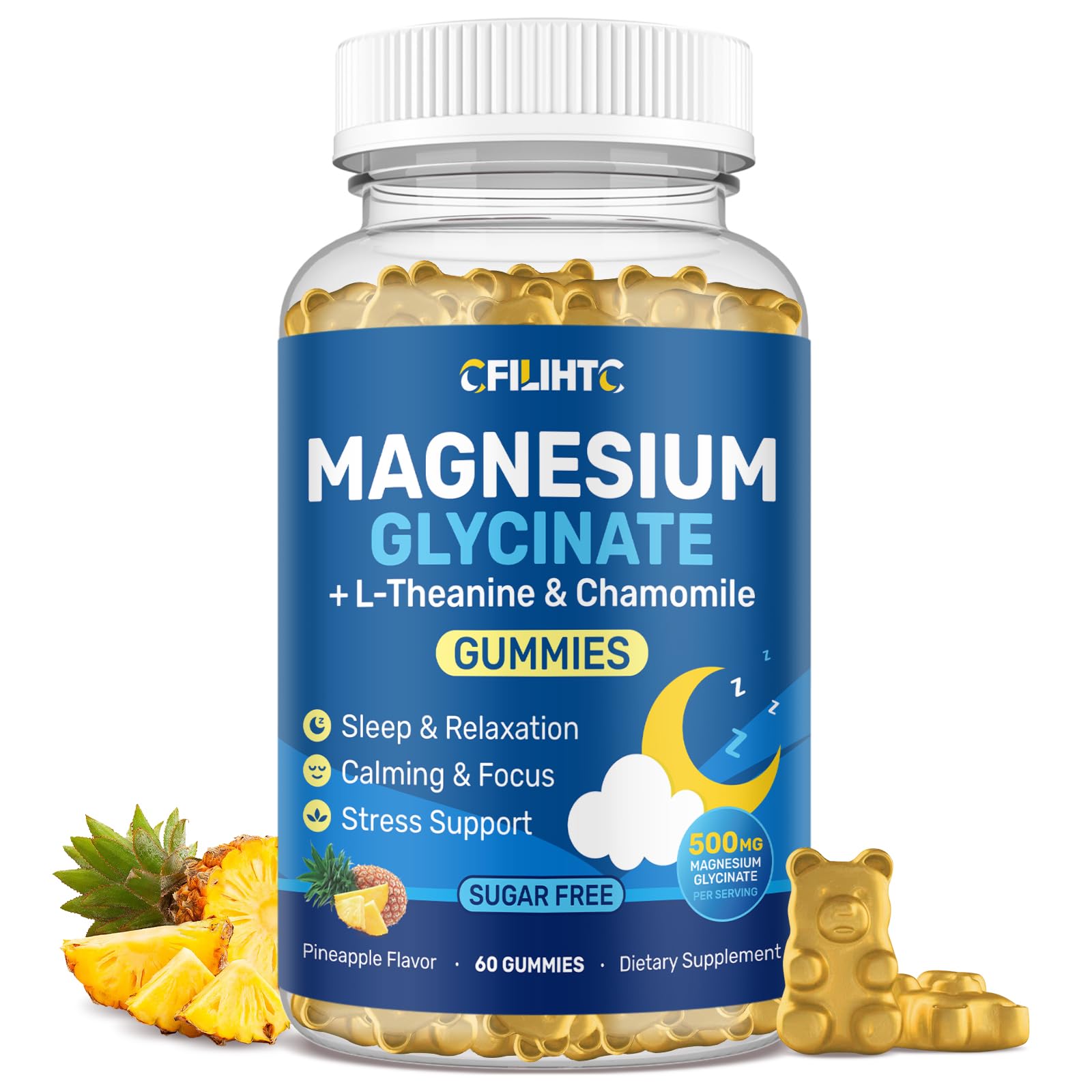 Magnesium Glycinate Gummies 500mg with L-Theanine & Chamomile for Calm, Sleep, Stress Relief, Sugar Free, Vegan, Non-GMO - Strawberry Flavor, 60 Count — Amazon image 14