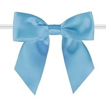 114 Pack Twist Tie Bows for Treat Bags 3" Sky Blue Satin Ribbon Bows for Package Craft, Gift Wrapping Decoration, Candy Bags, Bakery Bags, Wedding, Baptism, Tableware Decor Party Decoration