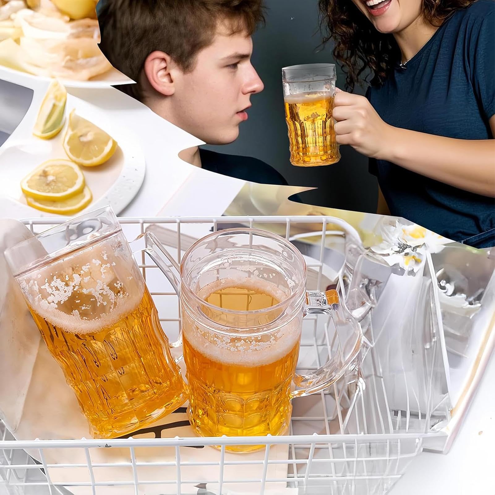 Amazon.co.jp: 二重構造のおもしろビールジョッキ、15オンスのフェイク