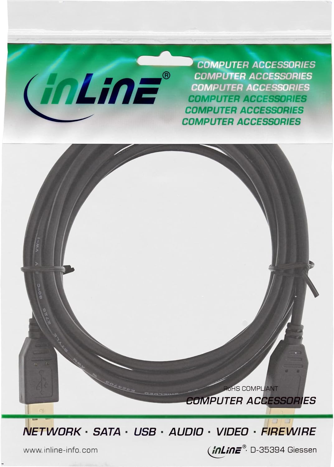 InLine® 34330S USB 2.0 Cable A to A, 3 m Black