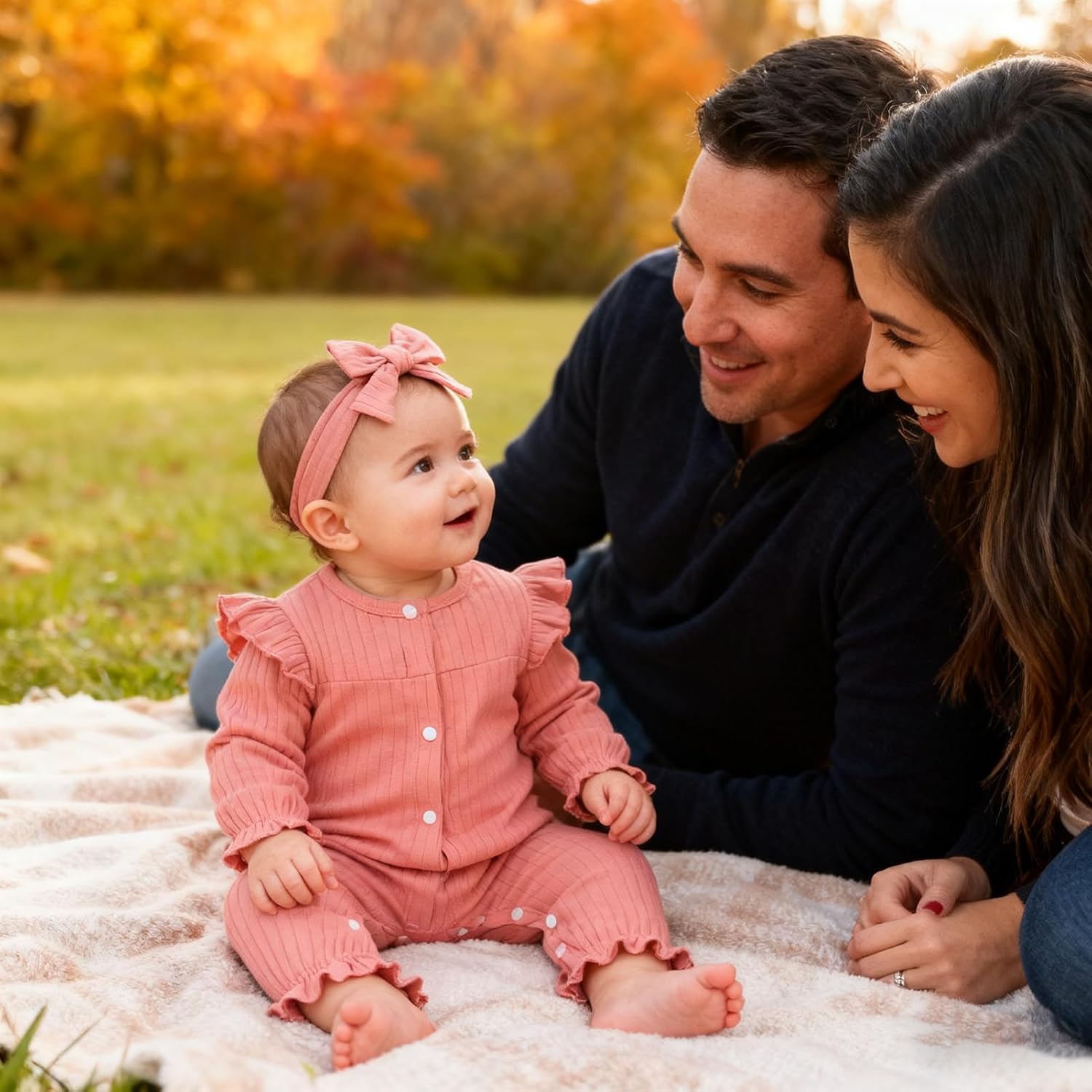 Newborn Baby Girl Fall Winter Romper Long Sleeves Ribbed One-Piece Outfits with Headband Coming Home Jumpsuit - Image 5