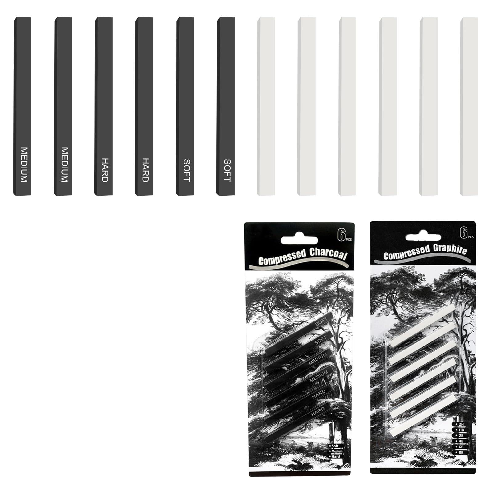 niusility 12 Pcs Graphite Stick, Charcoal Sticks for Drawing Square Compressed Charcoal Sticks