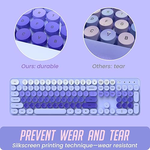 Vista 28 de Teclado y mouse inalámbricos, teclado silencioso y mouse combinados, teclado colorido de tamaño completo con teclas redondas, bonito mouse de 2.4 G