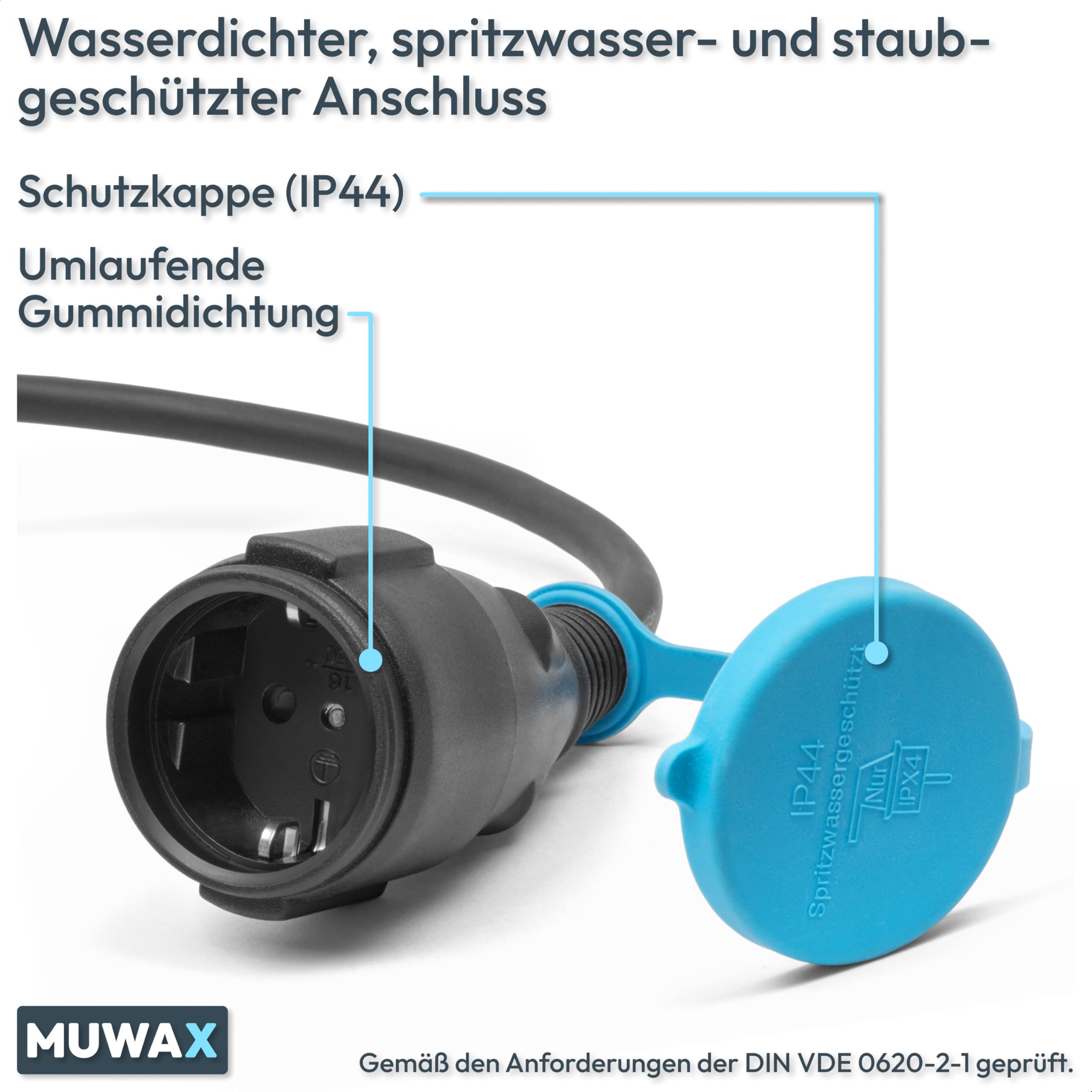 15m Gummi-Verlängerungskabel H07RN-F 3G1,5mm² für Garten, Baustelle, Werkstatt, Industrie, dauerhaften Einsatz im Außenbereich und Starke mechanische Beanspruchung, IP44, schwarz