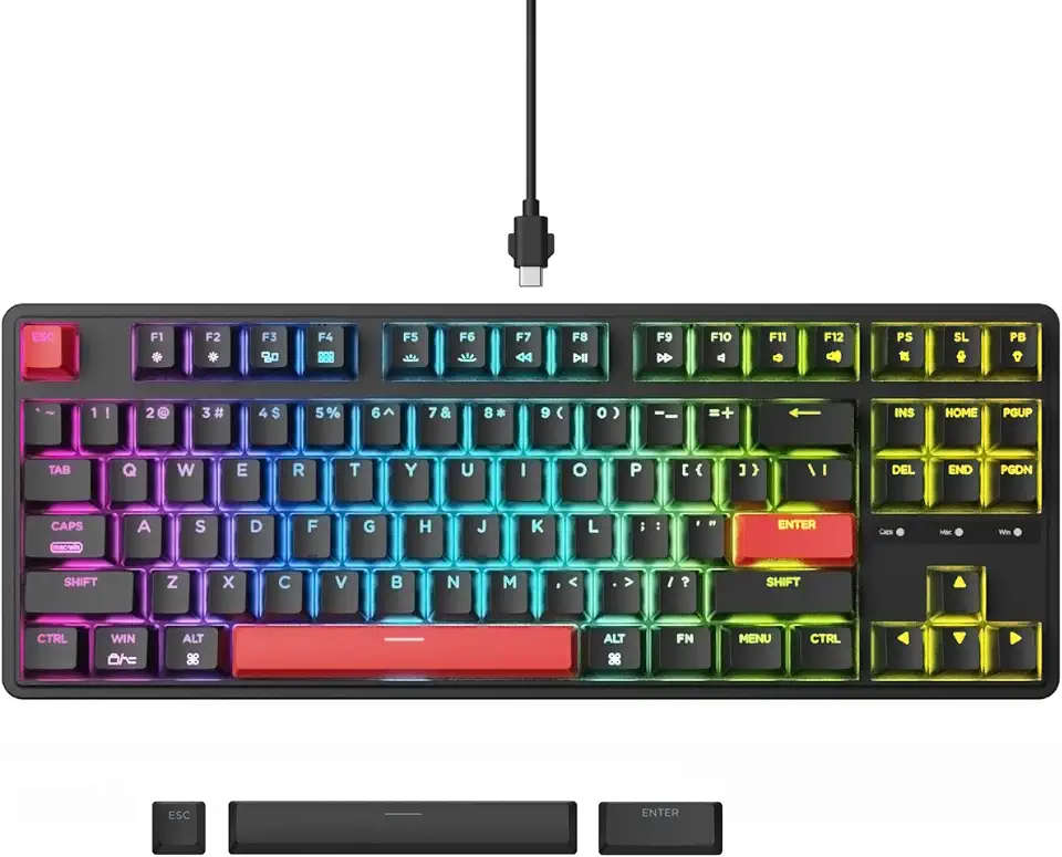 Keychron C3 Pro QMK/VIA Custom Mechanical Keyboard, Hot Swappable Programmable 87 Keys Compact TKL Layout Gasket Mount, RGB Backlight Wired Gaming Keyboard with Red Switches for Mac/Windows/Linux