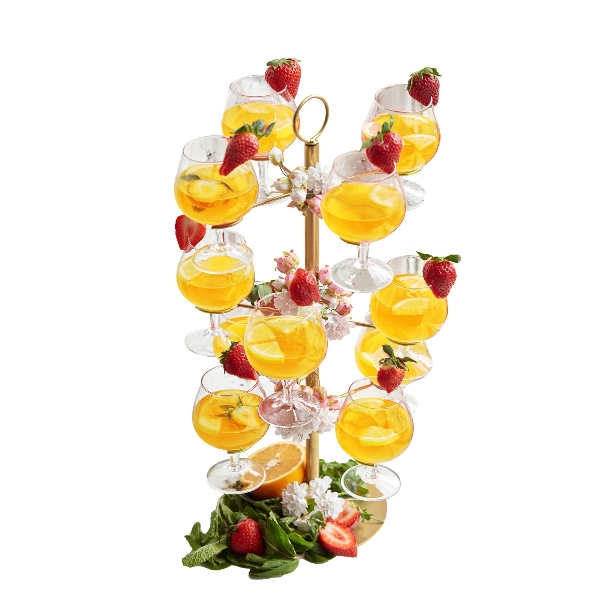 Cocktail Tree Stand, Metal Drink Tower, 3 Tier - 12 Holders For Champagne, Martini, Margarita Cups (Gold)