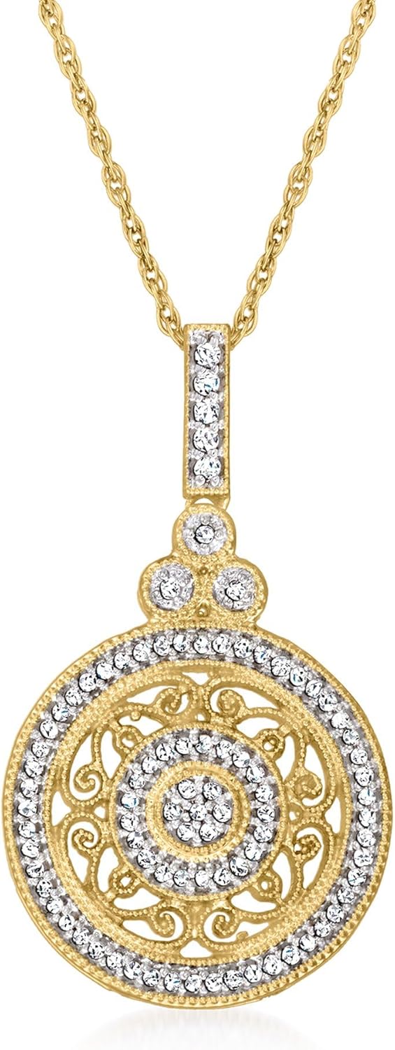 Ross-Simons 0.25 ct. t.w. Diamond Openwork Circle Pendant Necklace in 18kt Gold Over Sterling. 18 inches