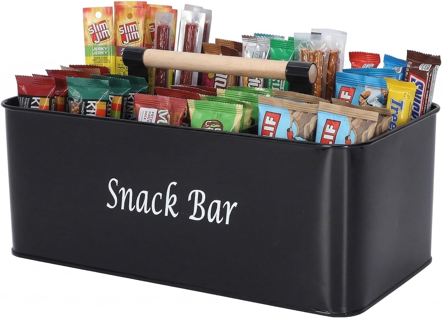 Snack Box Container for Countertop, Pantry Storage Bin with Handles, Snack Bar Organizer for Candy, 4-Compartment Food Container, Plastic Storage Bins for Kitchen, Office