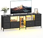 Bestier 63 Inch TV Stand with Storage for 65 70 75 Inch TV, Entertainment Center with 6 Fabric Drawers for Living Room Bedroom Office, Black Carbon Fiber