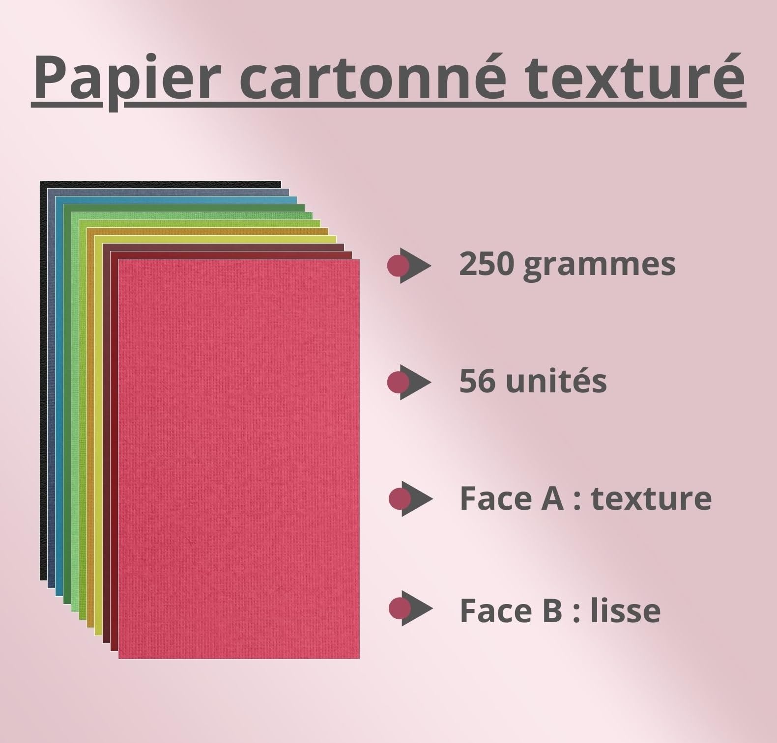 Papier de couleur A5, 56 unités – couleurs variées de 250 grammes Papier cartonné texturé (28 couleurs, A5 / 56 unités)