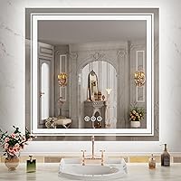 Vista 159 de WTTY LED Bathroom Mirror 32"x32" with Backlit and Front Light,Stepless Dimmable LED Mirror for Bathroom,Anti-Fog Lighted Bathroom Vanity Mirror