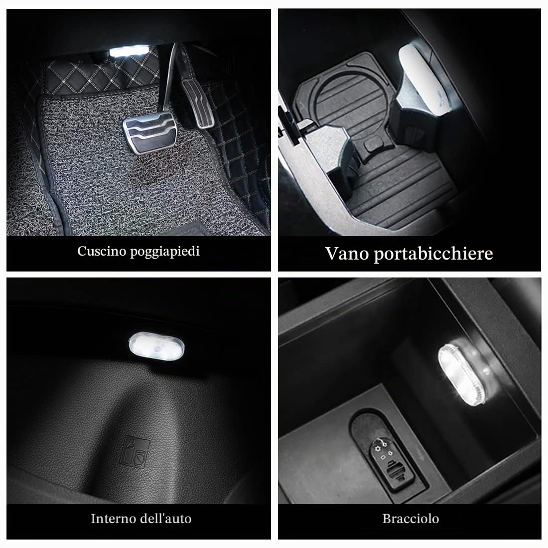 2 PCS auto ha condotto le luci interne,Illuminazione ambientale bianca interna,Luce di lettura interna auto ricaricabile USB