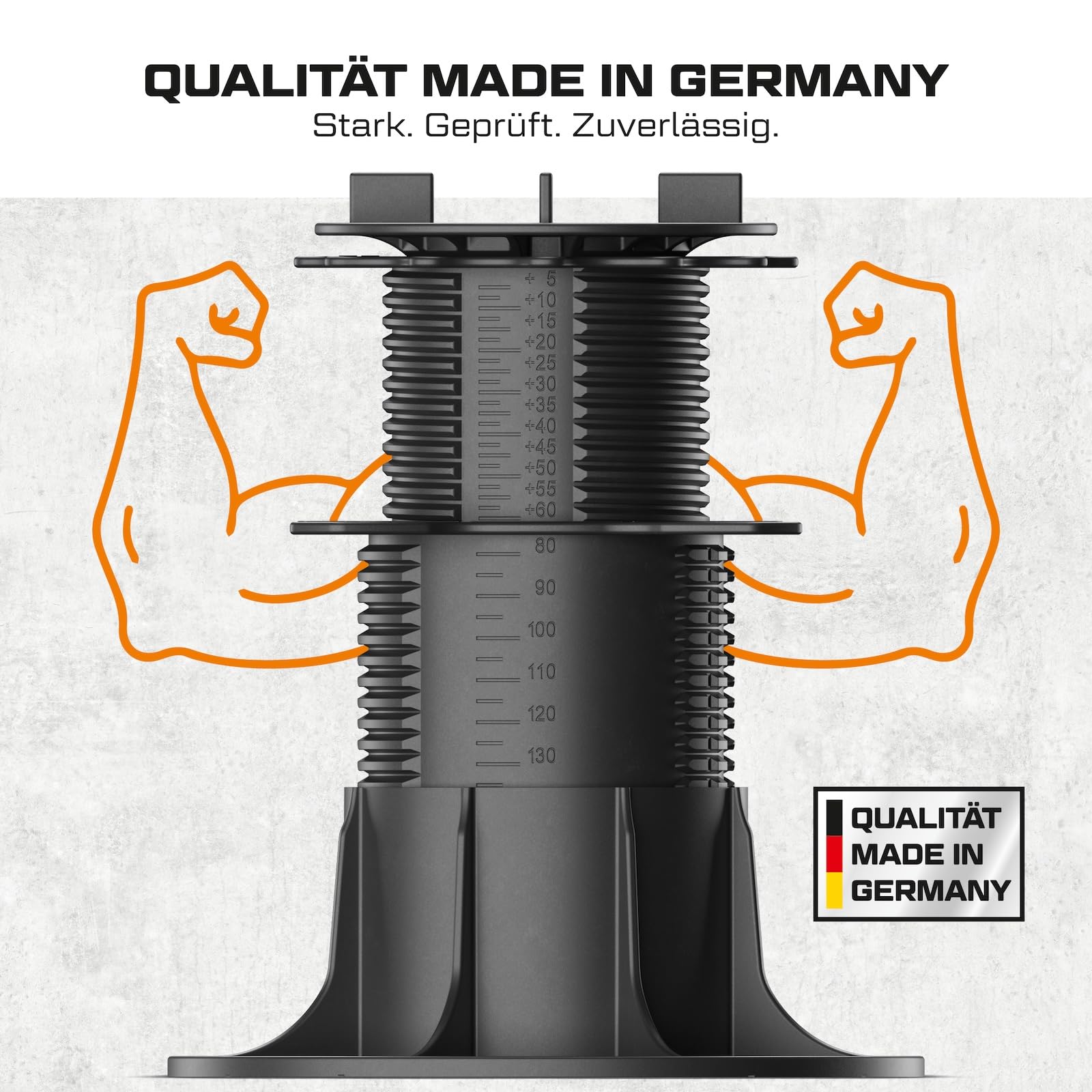 10x LANGFIT® Stelzlager "XL" für Terrassenplatten – Mit Auto-Nivellierung 0-7% – Bis 50% schneller montiert – Mit Maßskala – Stufenlos höhenverstellbar von 83-203mm / Fugenkreuz 3mm – Made in Germany