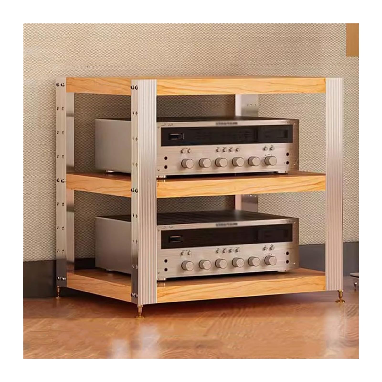 Studio Soporte Altavoz Gabinete amplificador de estante de Audio de varios niveles, gabinete amplificador de Color nogal negro, estante de madera maciza, estante for altavoz, gabinete de Audio speaker