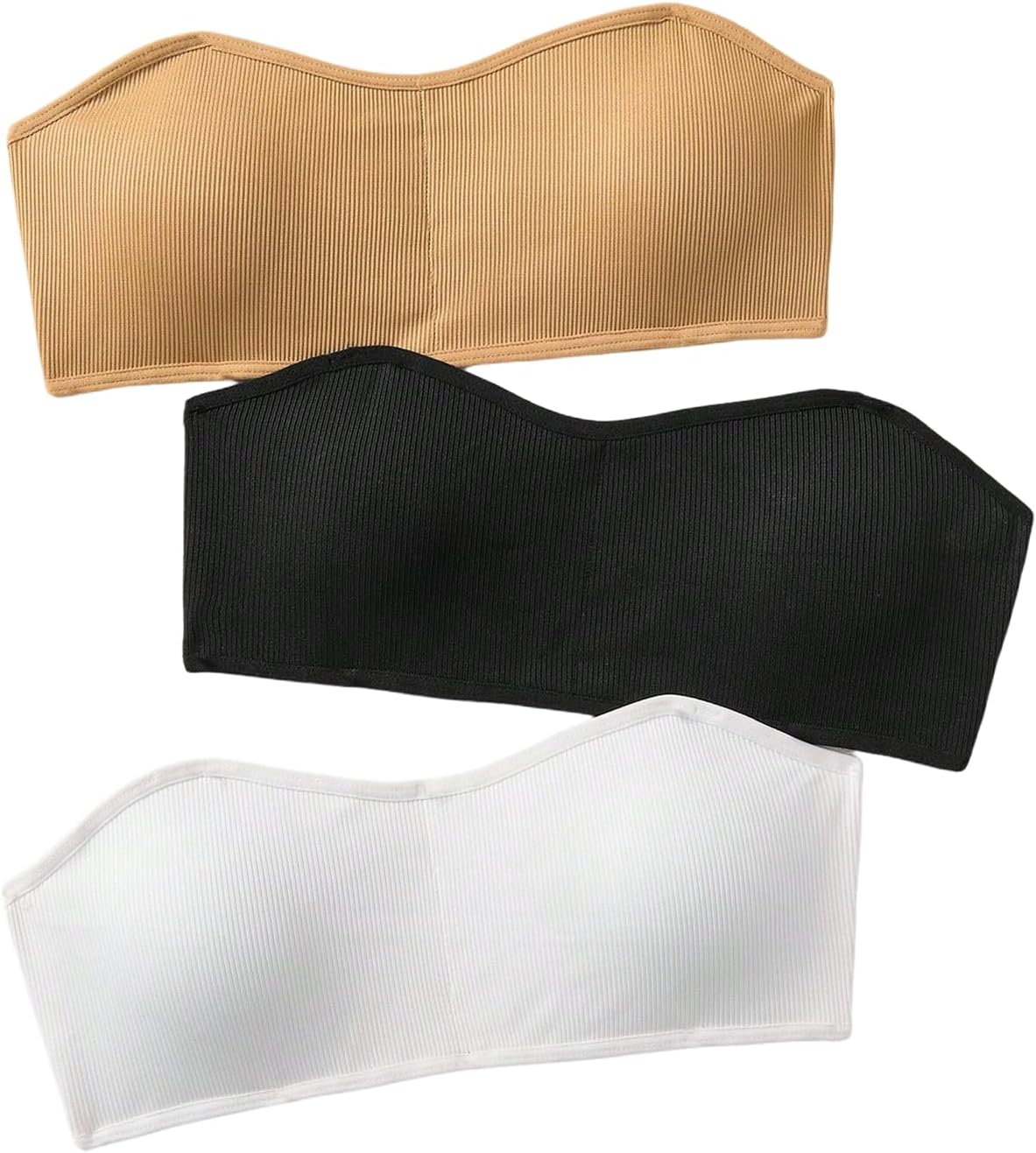 OYOANGLE Girl's 3 Pack Ribbed Strapless Bandeau Bras Comfy Non Slip Padded Tube Top Training Bras