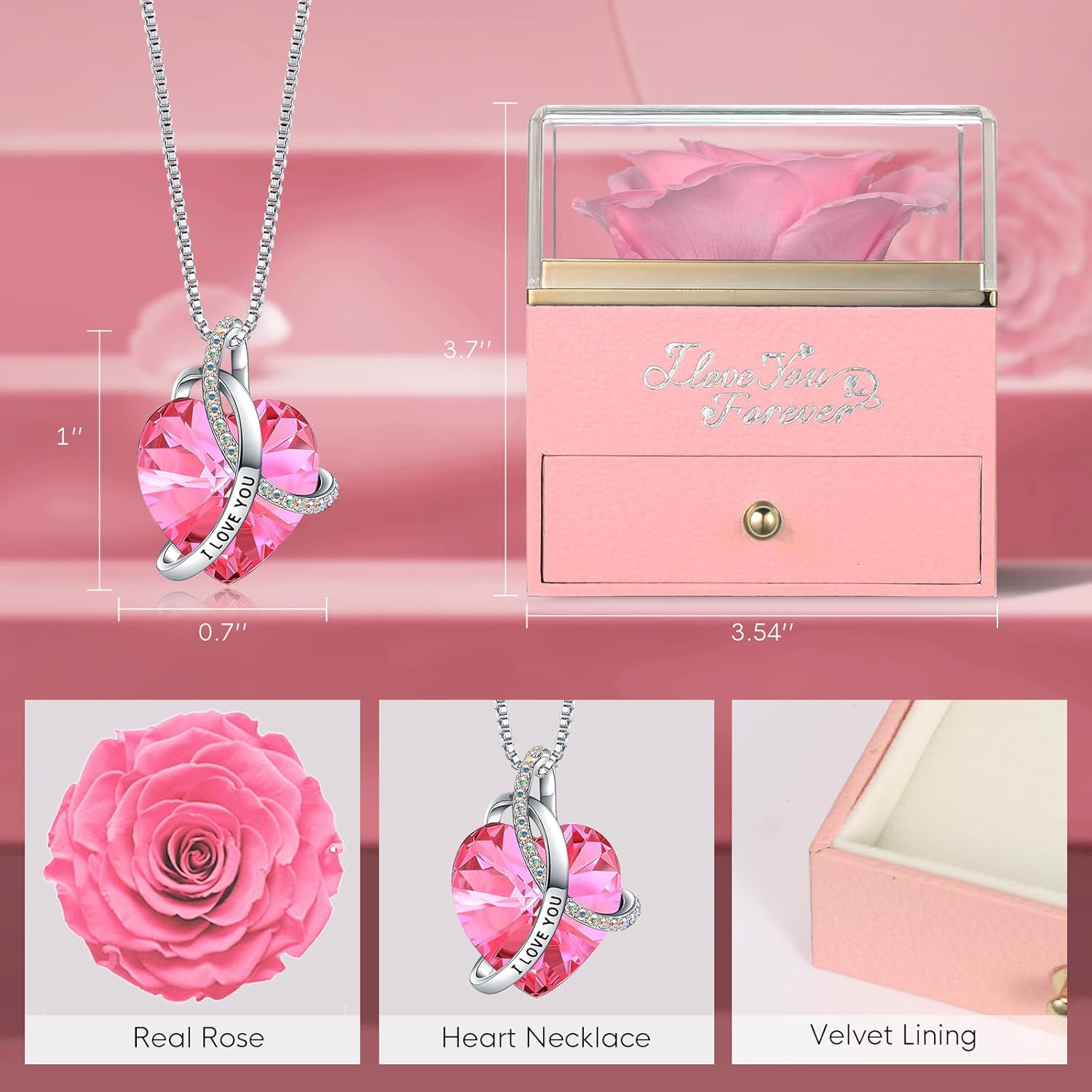 EleShow Preserved Flowers Real Pink Rose Gifts for Mom Grandma Wife Girlfriend at Christmas Valentines Mothers Day, Anniversary Birthday Gifts for Women I Love You Gifts for Her