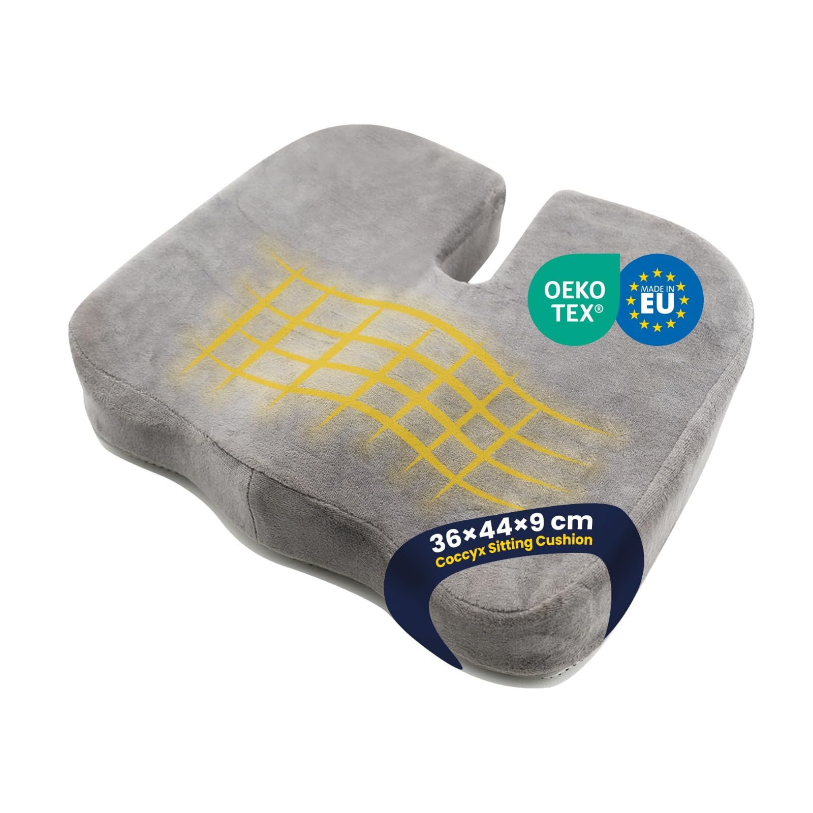 SLEEP COMFY Cuscino ortopedico in memory foam di alta qualità, per alleviare il coccige, per sedia a rotelle, 44 x 36 x 9 cm