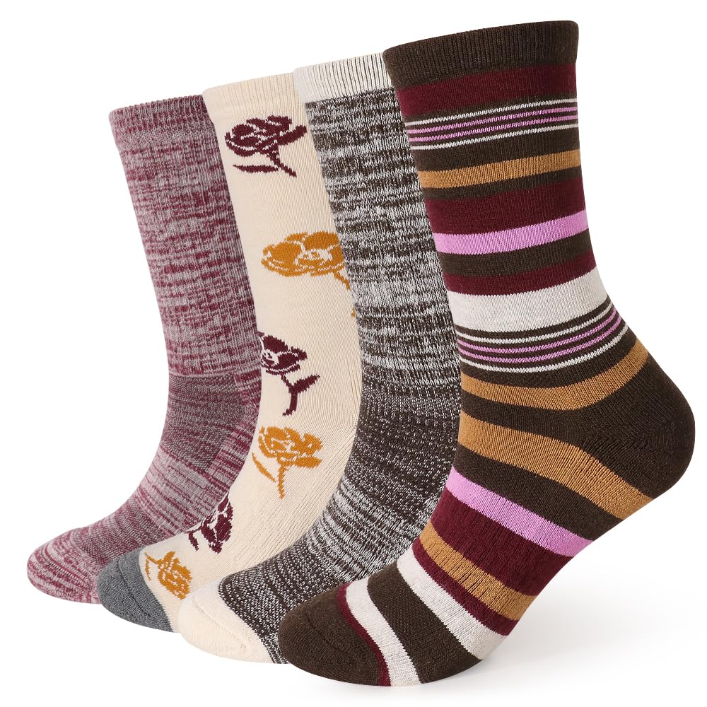 EnerWear 4 Pack Women's Merino Wool Outdoor Hiking Trail Crew Sock