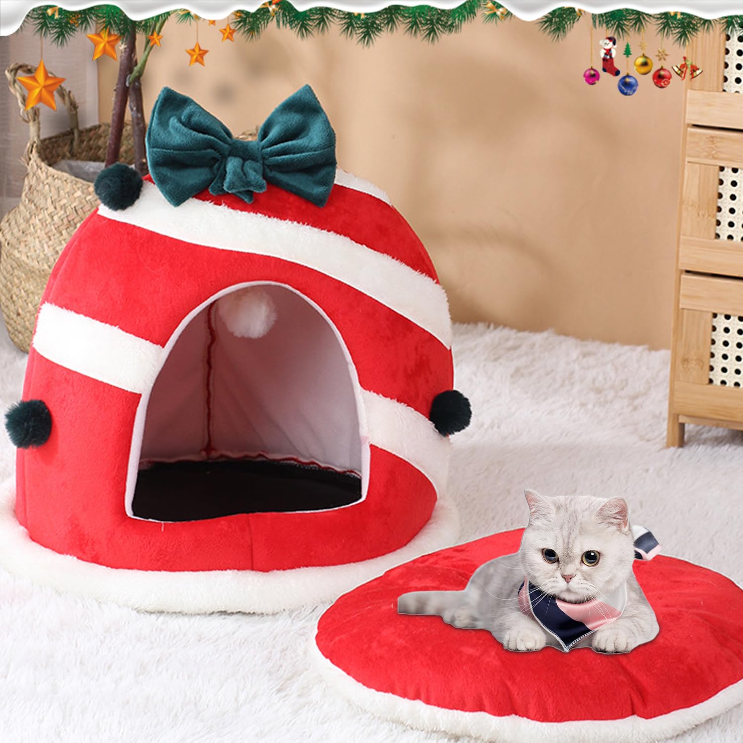 Cama Para Gatos Casa Para Gatos Tienda Para Gatos Cojín Extraíble Acogedor Cama Para Gatos Cueva