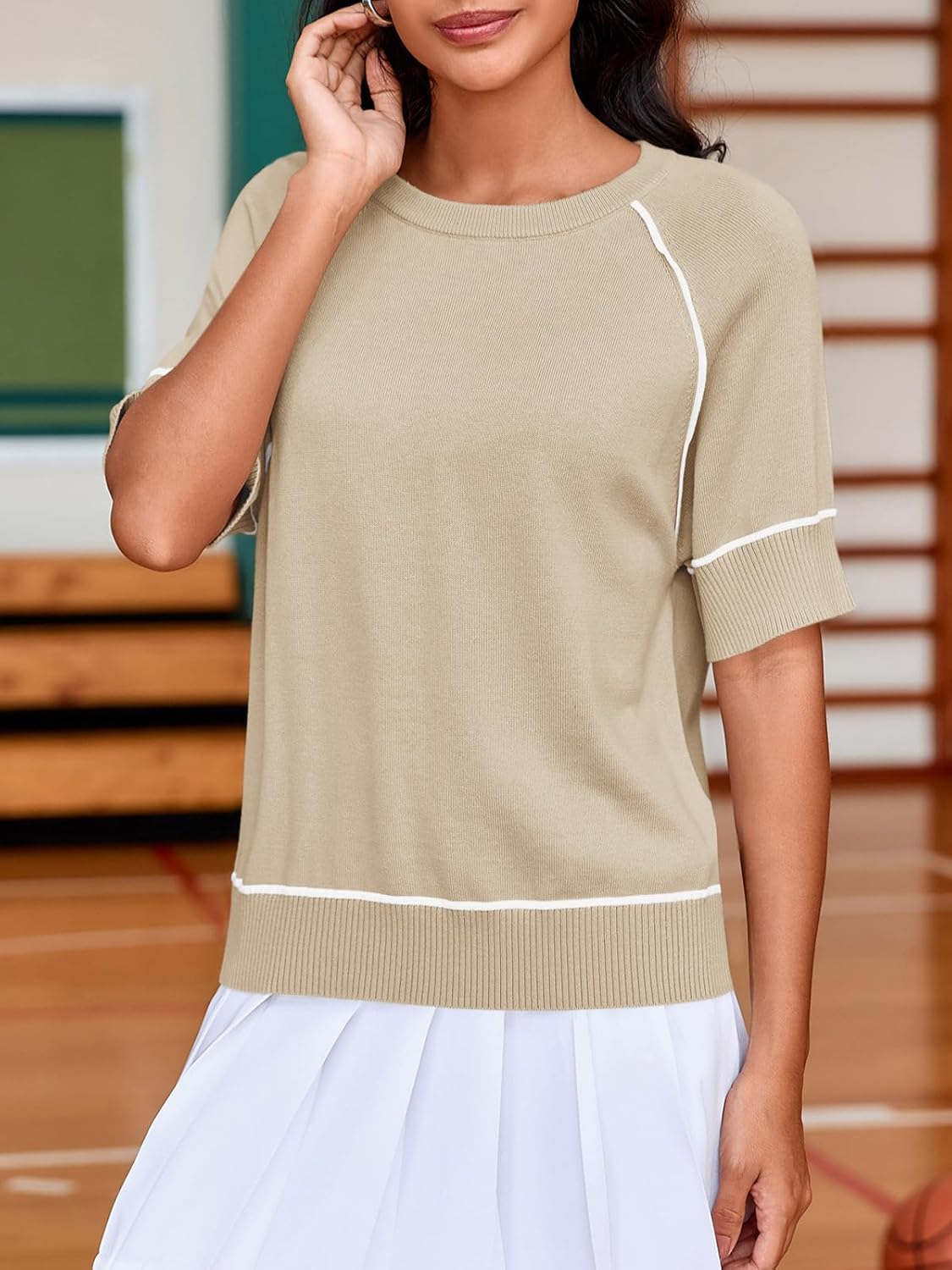 Saodimallsu Womens Short Sleeve Sweaters Casual Crew Neck Lightweight Knit Summer Trendy Pullover Tops - Image 3