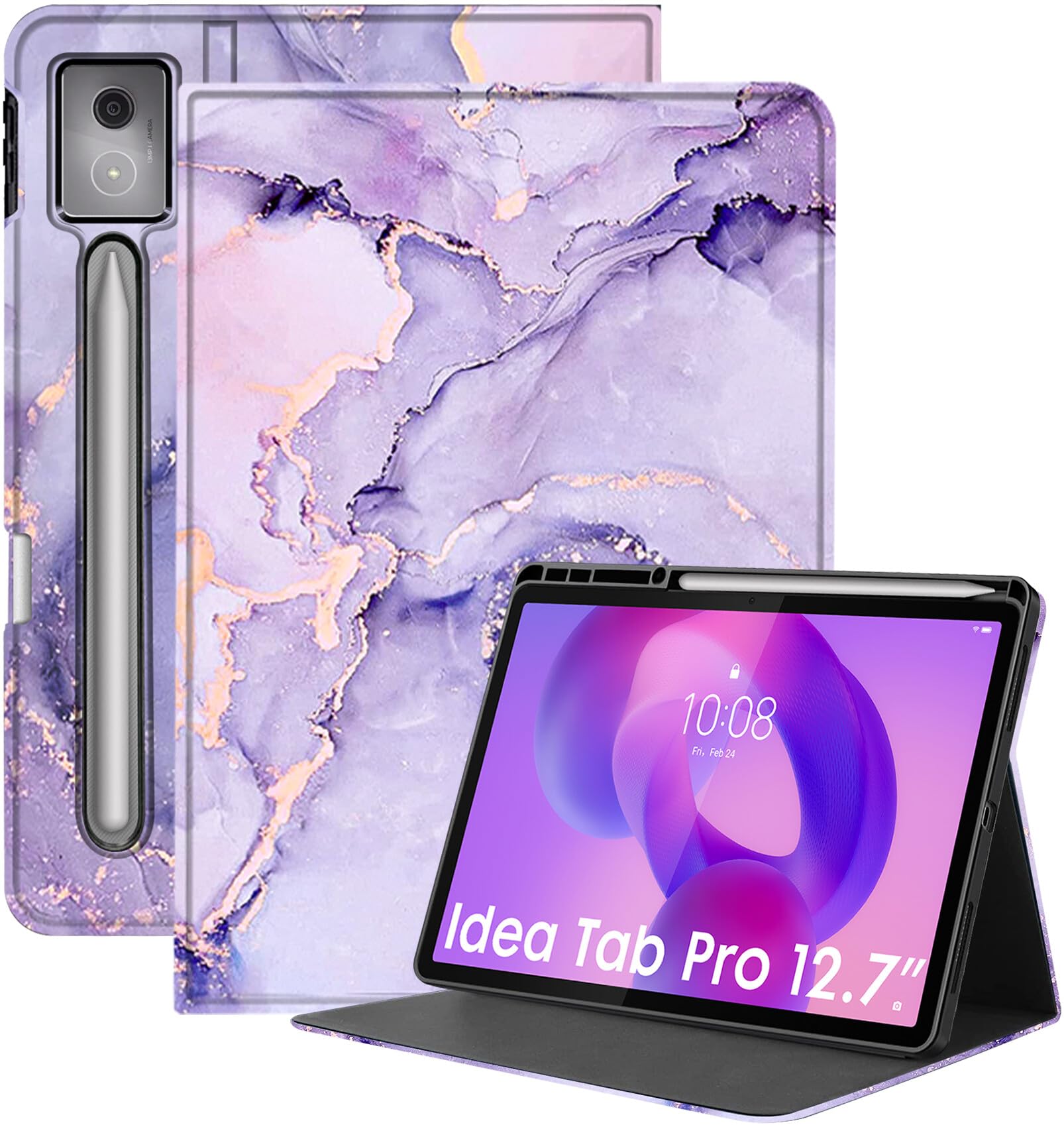 Robustrion Case for Lenovo Idea Tab Pro 12.7 inch Cover Case with [Pencil Holder], Folio Flip Cover for Lenovo Idea Tab Pro Case 12.7 inch [Auto Sleep Wake Support] - Marble Lilac-image-23