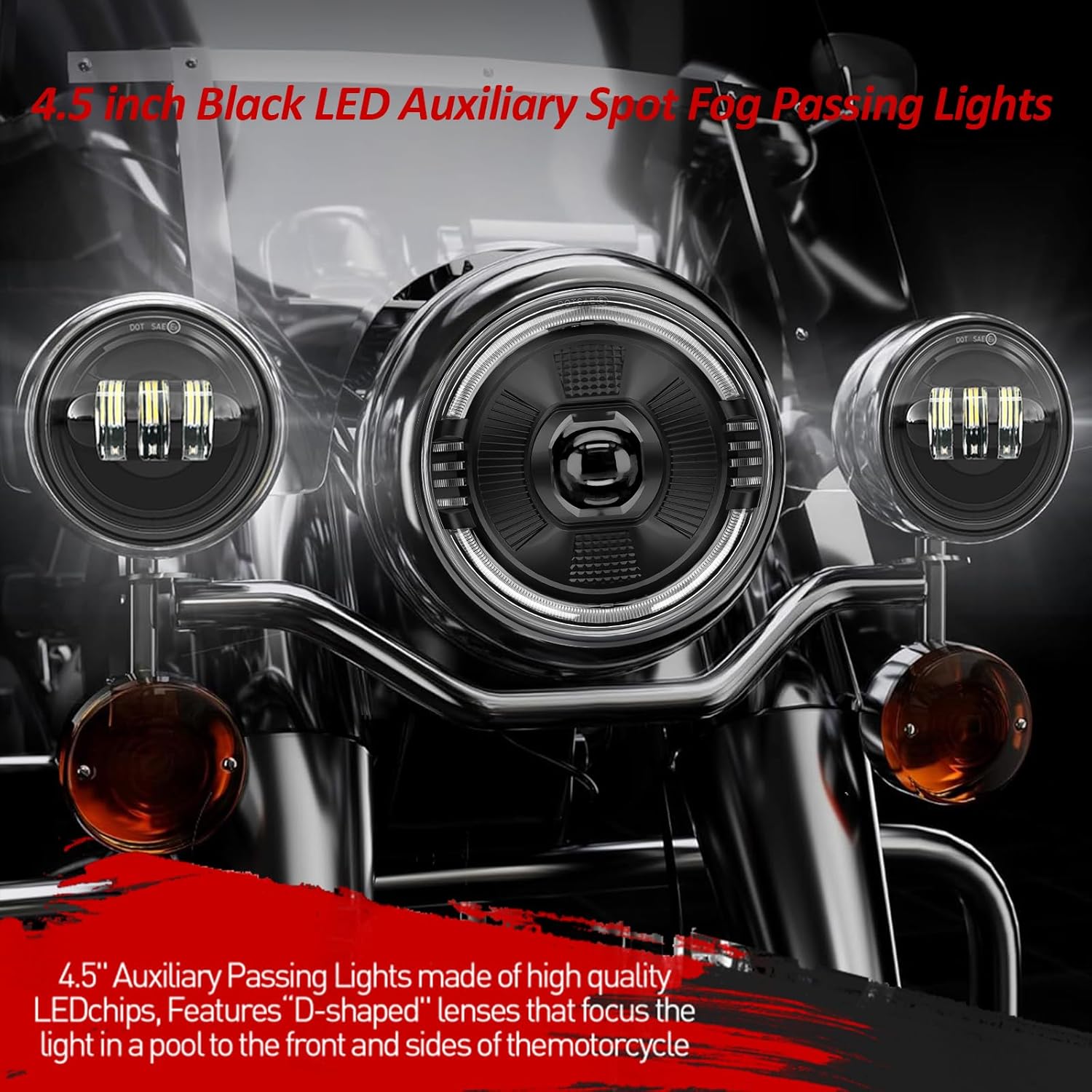 4.5 inch Motorcycle LED Fog Passing Lights Compatible with Harley Davidson Road King Ultra Classic Fat Boy Street Glide CVO Tri Glide Heritage Softail Deluxe Switchback Electra Glide Ultra 2PC black