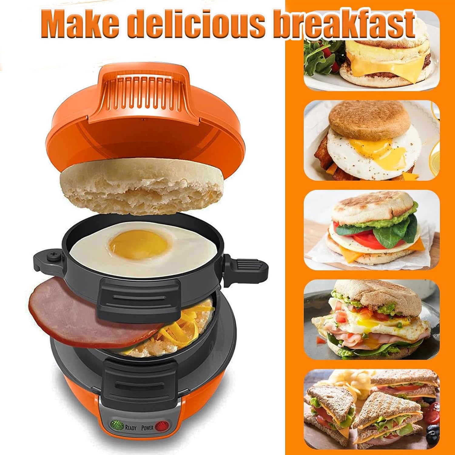 Sandwich Toaster Burger Maker, Panini Presses,Efficient Non-Stick Heating Plates with Non-Stick Coating (Orange)
