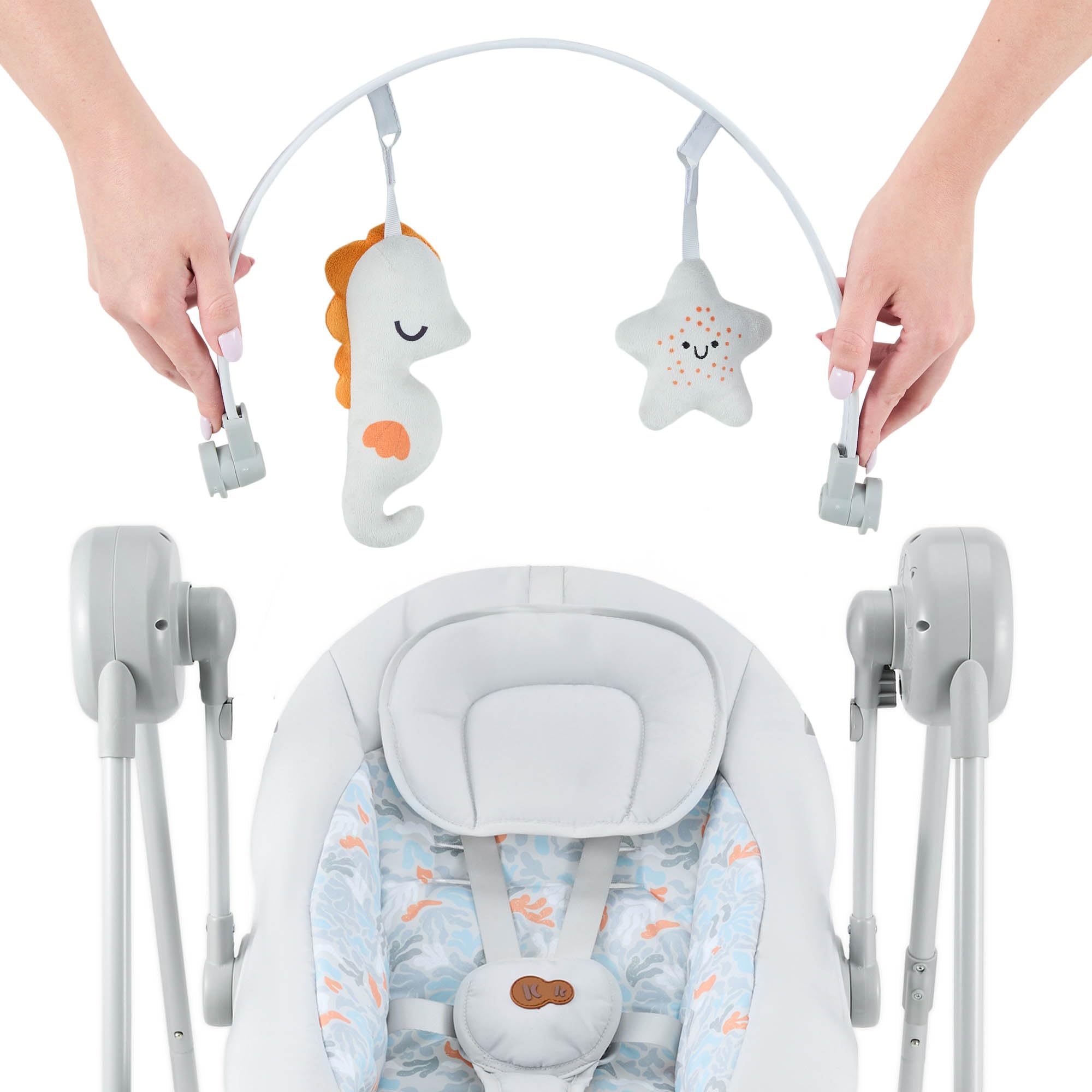 Kinderkraft SWINGEE - Balancín eléctrico para bebé con función oscilante, temporizador integrado, respaldo ajustable, 8 melodías de tranquilidad integradas, ligero y plegable, color gris
