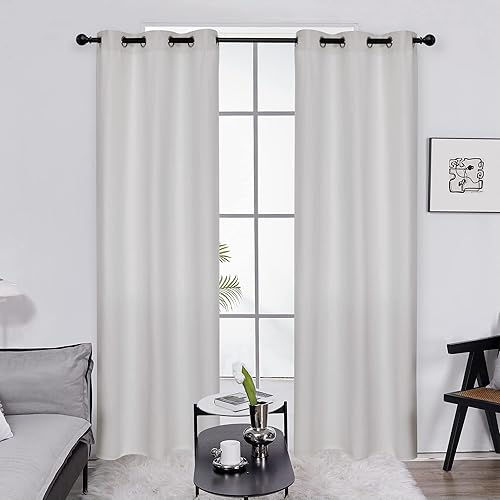 Miniatura 166 de Deconovo Darken - Cortina opaca con aislamiento térmico y ojales para sala de estar, 42 x 63 pulgadas, color blanco puro Negro,Beige claro,Azul