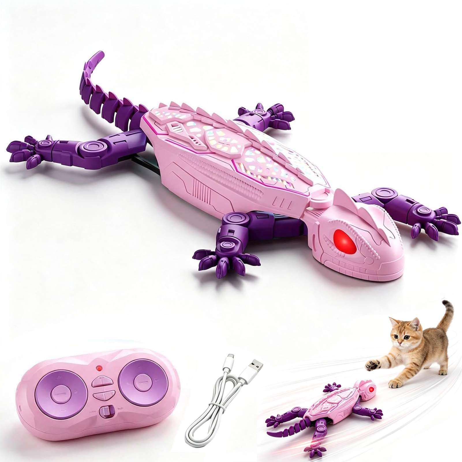ZUICC Gecko Rush Cat Toy that Climbs the Wall, Glowing Eyes & 360° Rotating