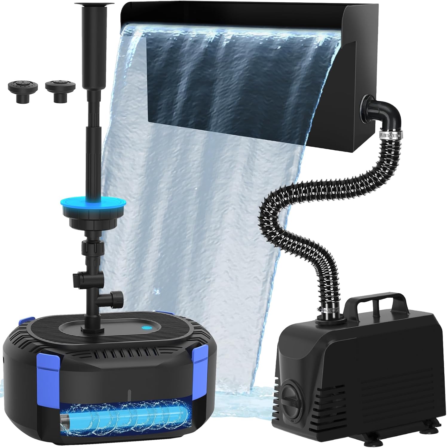 AquaMiracle All-in-1 Pond Waterfall Kit & All-in-1 Pond Fountain Kit for Outdoor Pond, Water Garden, Backyard