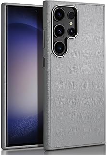 جراب حماية بتصميم رفيع مقاوم للصدمات من في فولت، جراب موبايل جلد كلاسيك ناعم من البولي يوريثين المقاوم للحرارة مع حماية لعدسة الكاميرا، متوافق مع سامسونج جالاكسي S23 الترا (رمادي)