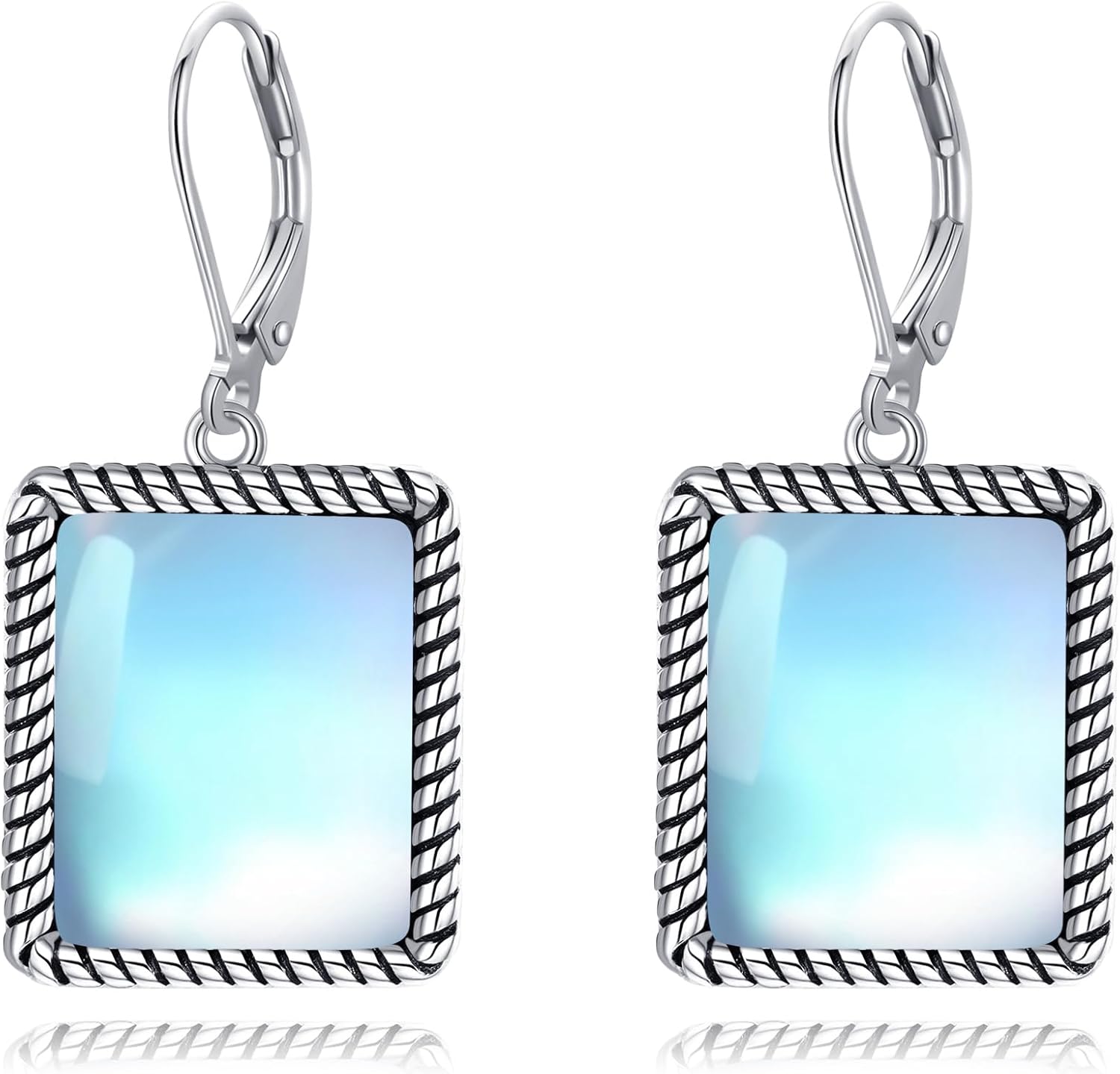 VONALA Moonstone Earrings Square for Women 925 Sterling Silver Moonstone Drop Earrings Dangle Leverback Jewelry Gifts for Her