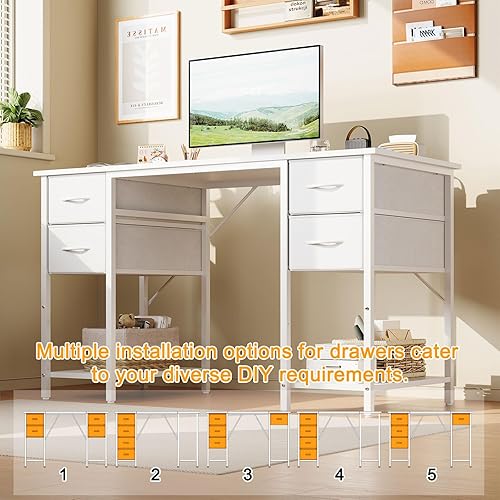 Miniatura 4 de Grandder Escritorio para computadora con 4 cajones, mesa de oficina de 47 pulgadas con almacenamiento, escritorio para juegos con estantes para CPU,