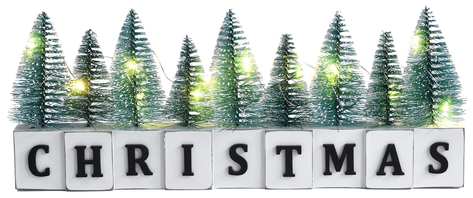 Table de ferme de Noël illuminée par un panneau en bois rustique à mini arbres DEL