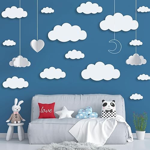 Clouds Wall Decals 12 inch Self Adhesive Removable Wallpaper Vinyl Sticker Large Decoration for Nursery Living Room Kids Baby Children Boys Girls Bedroom Decor Home Art Mural