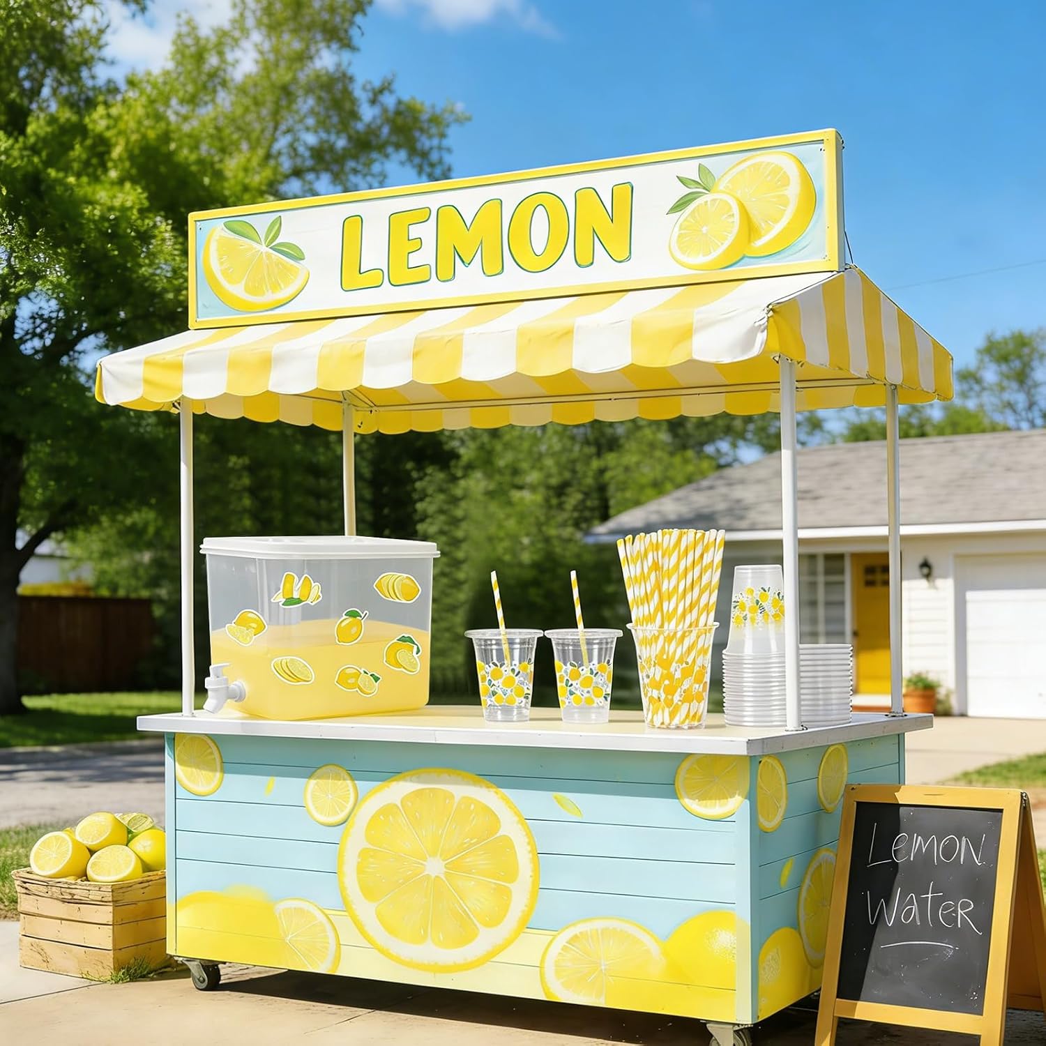 JarThenaAMCS 152 Pcs Lemonade Stand Supplies Kits 8.8L Plastic Drink Dispenser with Spigot 50 Sets 12 Oz Disposable Cups with Lids Straws for Water Tea Beverages Juice