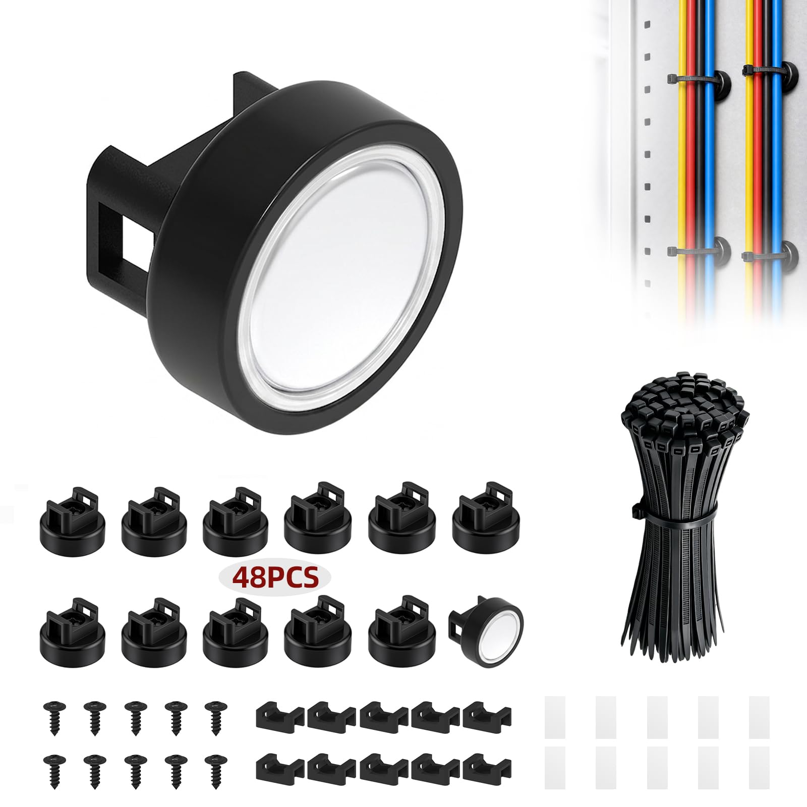 Magnetic Zip Tie Mounts, 24 PCS Magnetic Wire Holders, 25 LBS Cable Tie Mount Kit with Adhesive Pads, Screws and Zip Ties for Truck, Trailer, Garage, RV and Marine(20mm)