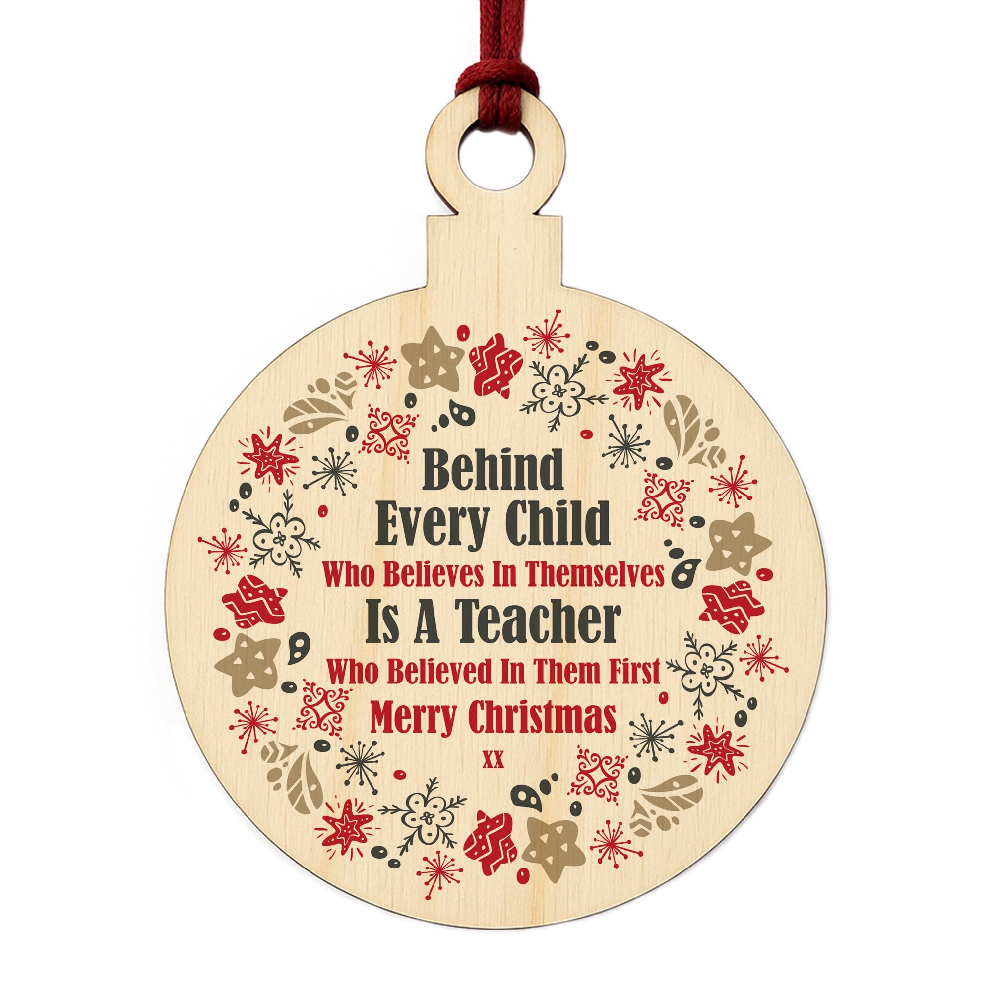 RED OCEAN Wooden Bauble THANK YOU Gift For Teacher From Child - Christmas