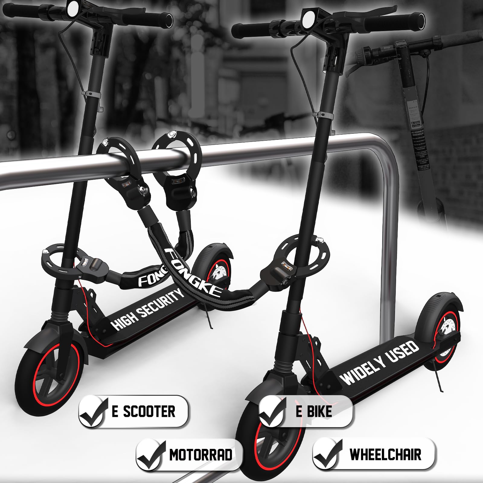 Lucchetto Monopattino Elettrico, Catena Bicicletta Antifurto 8mm, Lucchetto Bici con Borsa Impermeabile, Resistente Taglio Lucchetti a Catena, Alta Sicurezza Accessori Monopattino Elettrico e Biciclet