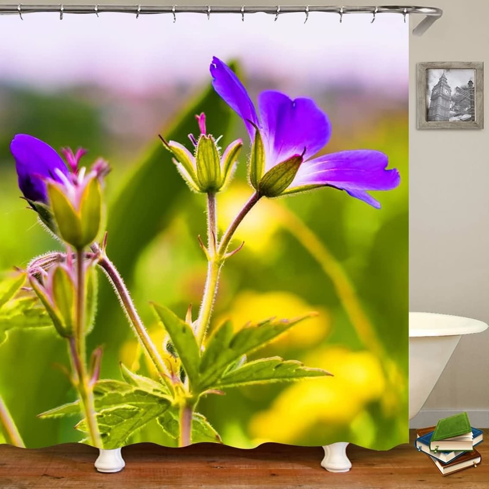 Rideau de douche imperméable KnSam 180x200 anti-moisissure lavable motif fleurs violettes
