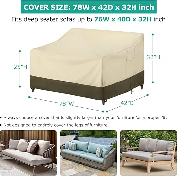 SunPatio Heavy Duty Waterproof Outdoor 3-Seater Patio Sofa Cover 78 Inch