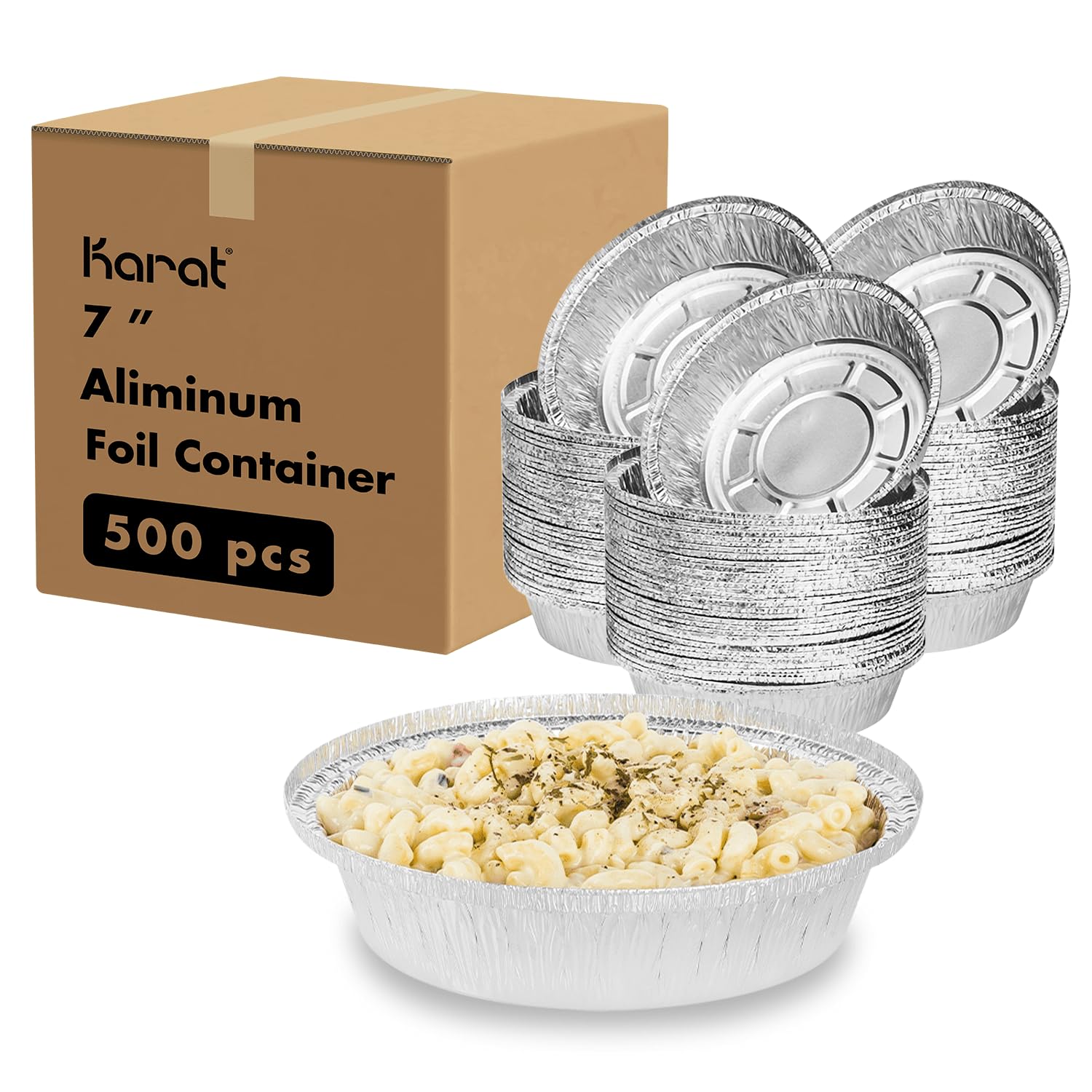 Karat 7-Inch Round Aluminum Foil Pans, Oven Safe & Leak Resistant Disposable Take-Out Containers, AF-CR07 (Case of 500)