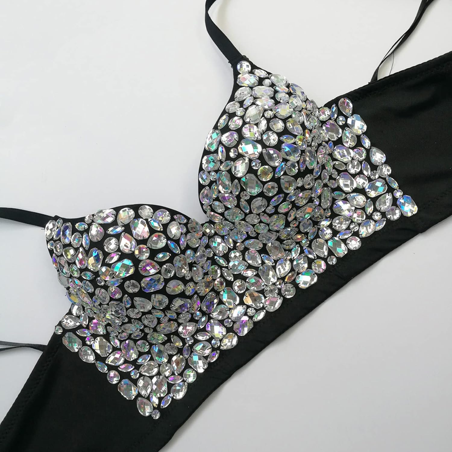 Women's Bustier Crop Top Mesh Corset Top Push up Rhinestone Diamond Bra Club Party Vest