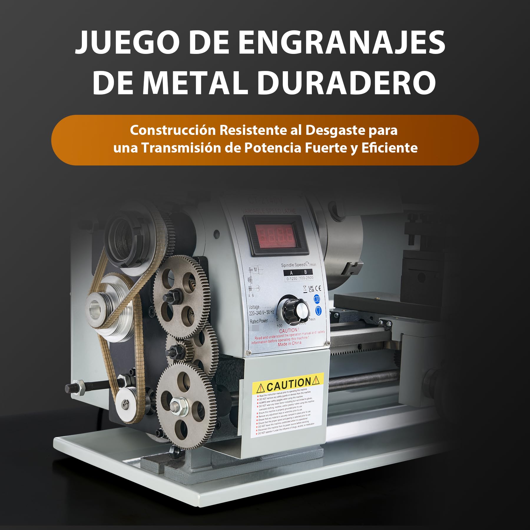 CREWORKS Mini Torno de Metal 210x400mm 750W con Pantalla Digital Torno para Metal de Sobremesa con Velocidad 2500RPM Torno de Metal para Torneado de Metales (210X400MM)