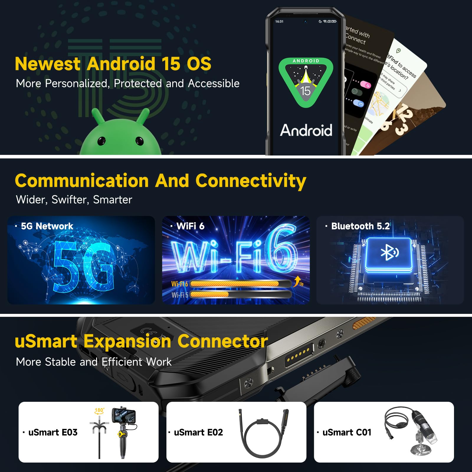 Ulefone Armor 27 Pro 5G Smartphone resistente Android 15 2026, 12GB+256GB 10600mAh/33W Dimensity 6300 50MP+64MP visión nocturna 6.78 pulgadas FHD+ 120Hz IP68/69K impermeable Dual SIM Smartphone Fingerprint ID NFC 7