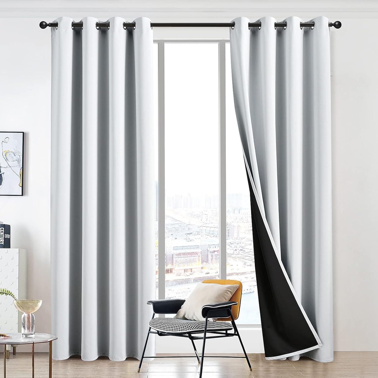 100% Blackout Curtains 63 inch Length for Bedroom, Thick Noise Reduction Thermal Insulated Grommet Window Drapes Room Darkening Curtains for Living Room, 2 Panels (42x63 inches,Off White)